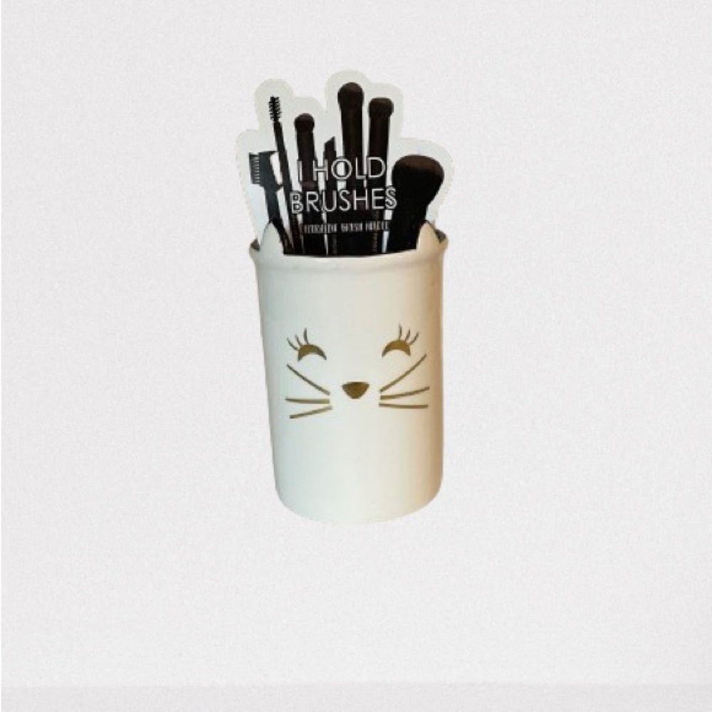 White Cat Makeup Brush Holder